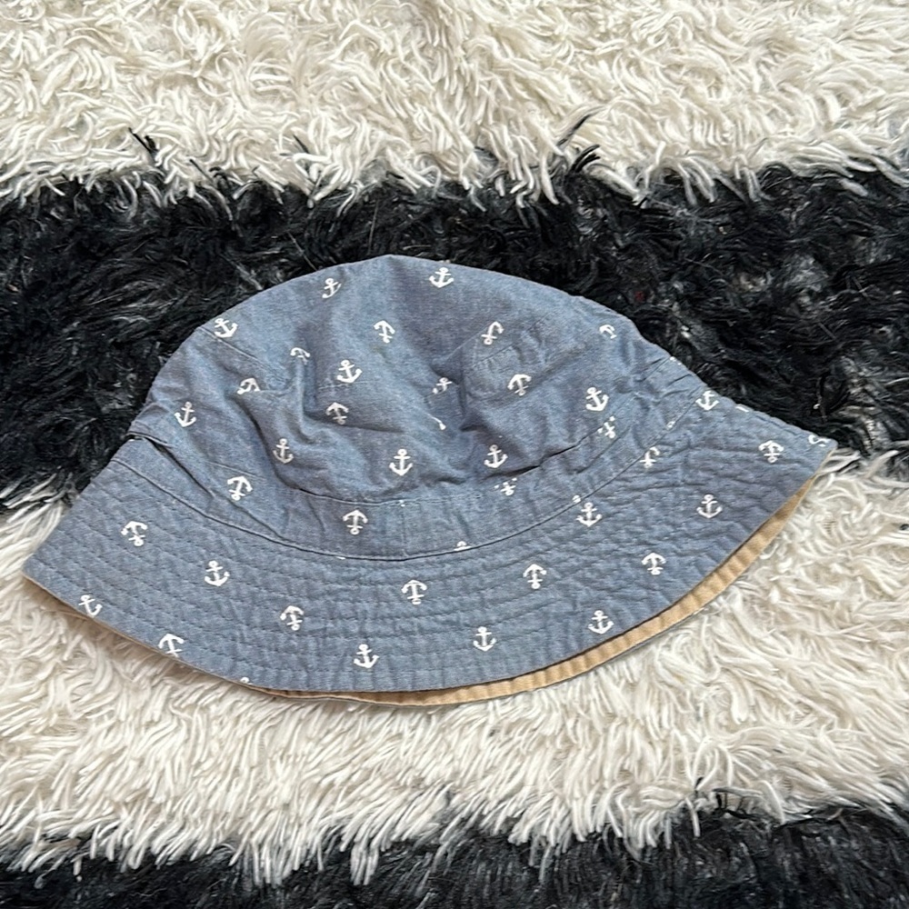 Youth Reversible Blue Bucket Hat with Anchor Pattern